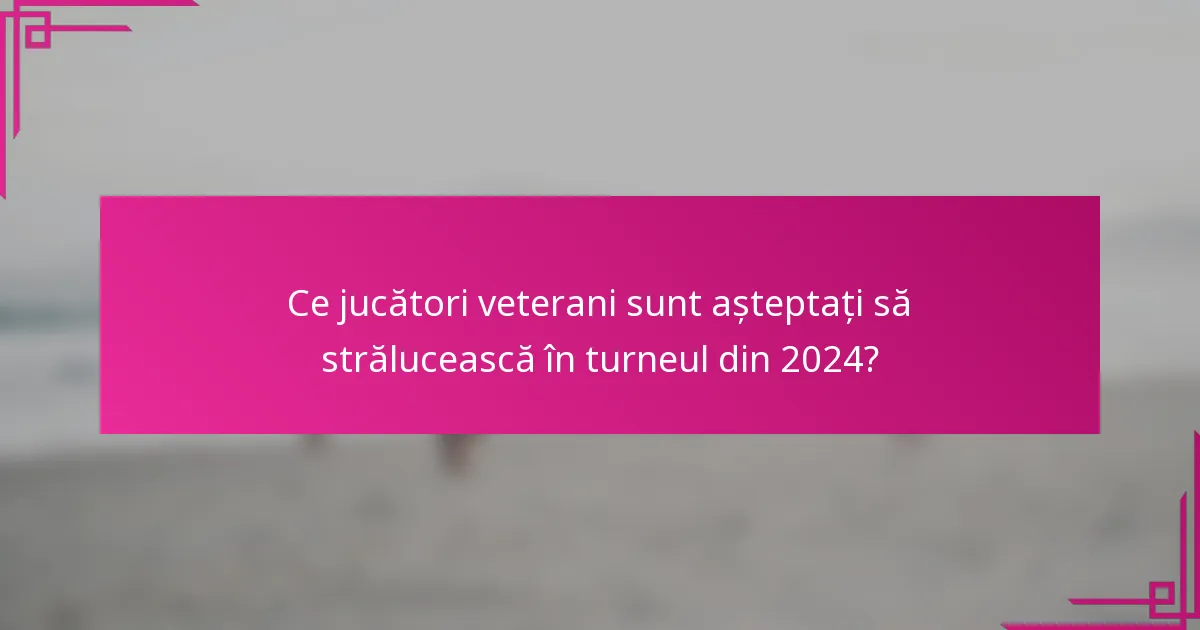 Ce jucători veterani sunt așteptați să strălucească în turneul din 2024?